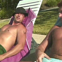 Poolside Muscle Men Threesome