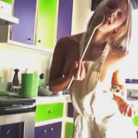 Adorable round ass french gf cooking in the nude